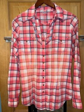 Women's Rock 47 Rhinestone Yoke Plaid Western Sz M